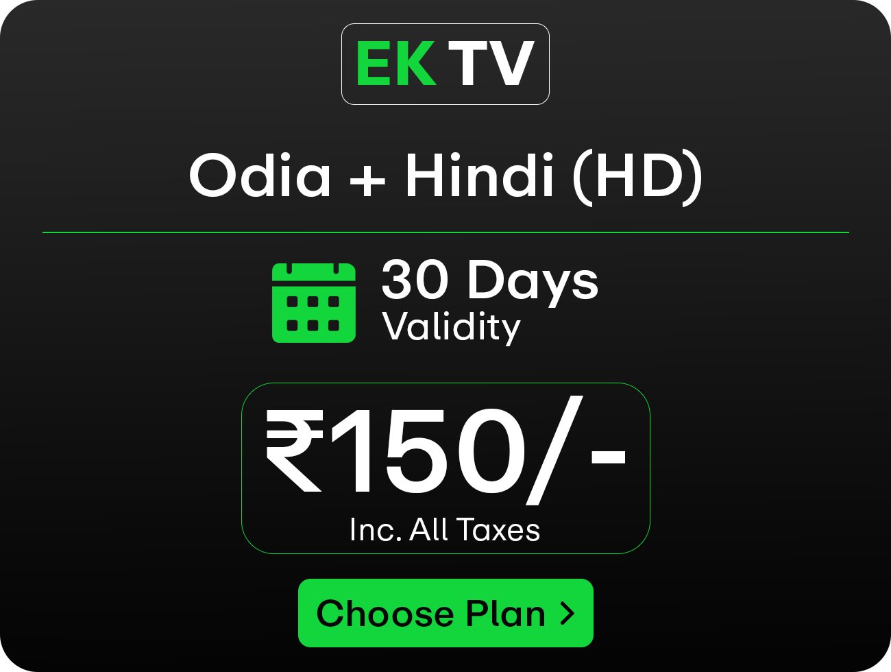 EKTV Odia and Hindi HD Plan